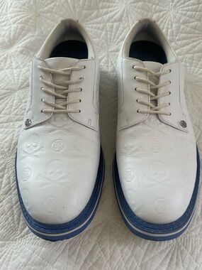 G/Fore Men’s Debossed Skull Gallivanter Golf Sneakers White Size 10.5